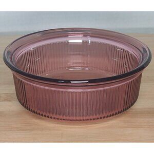 Corning Ware Glass C-16-B Cranberry Ribbed 1 Pint Casserole Bowl USA No Lid